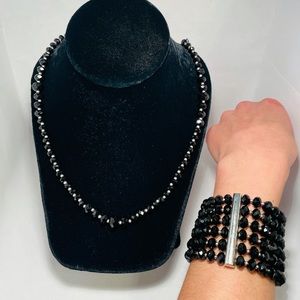 WHBM Black Bead Necklace & Bracelet Set